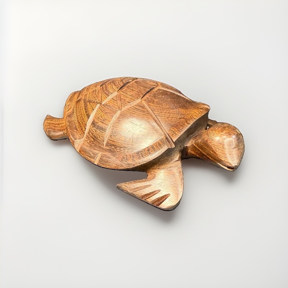 Vintage Hand-Carved Ironwood Sea Turtle Sculpture Deep Dark Brown Smooth